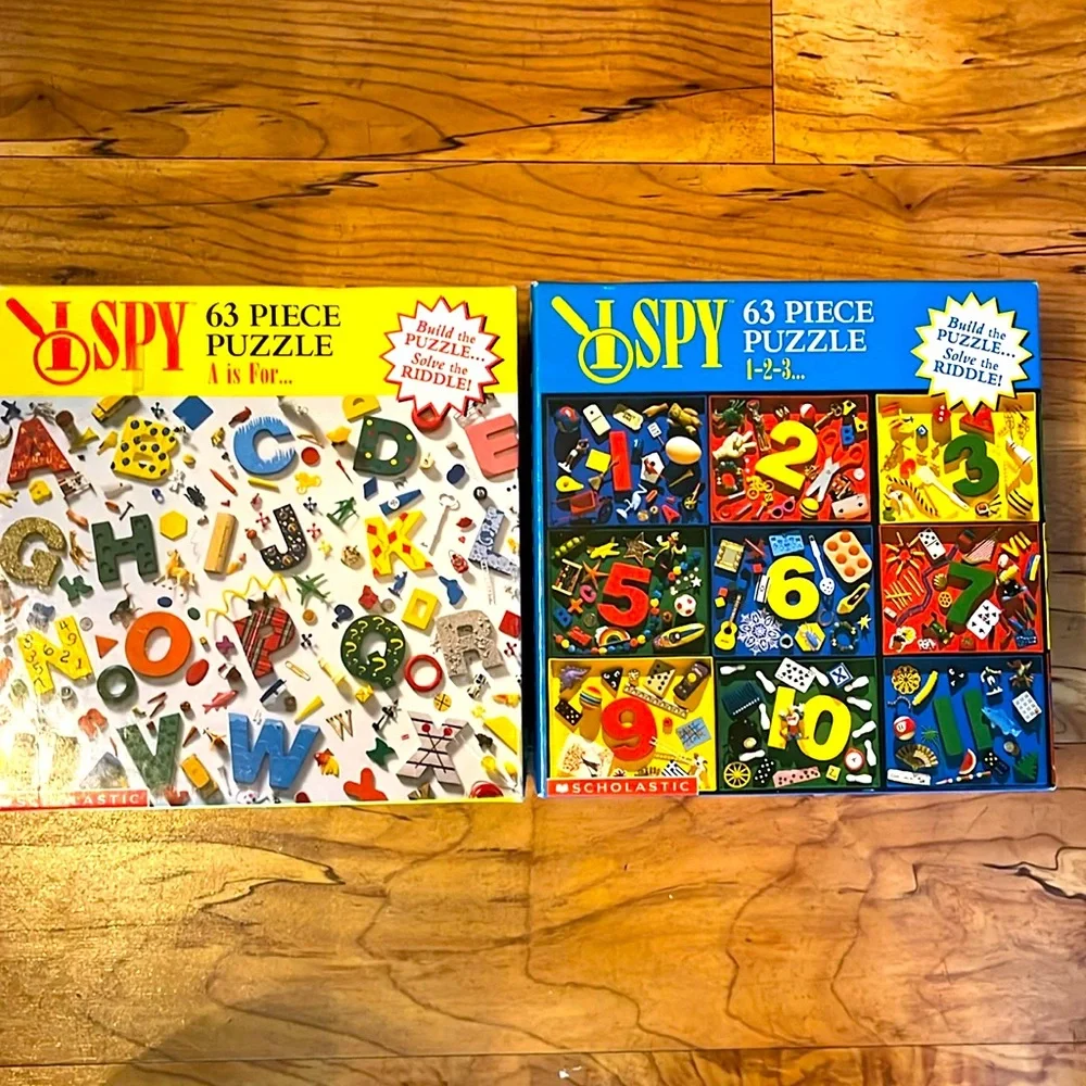 Briarpatch I Spy set of 2 riddle puzzles 63 pieces letters numbers kids ages 5+